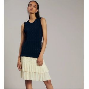 Anthropologie Current Air Pleated Mini Dress Navy Knit Ivory White M